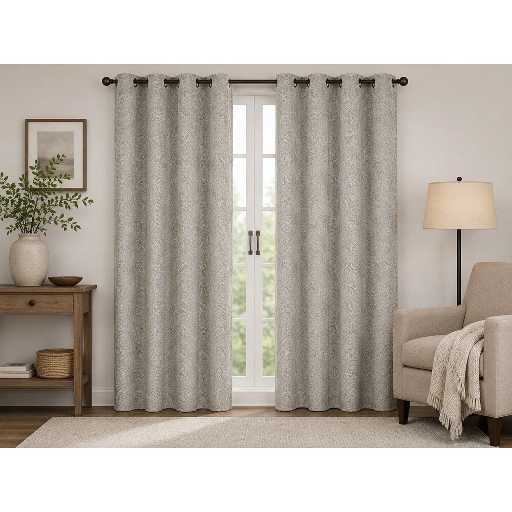 Willow & Reed Set 2 Curtain Panels Gray Geometric Grommet 84” Long